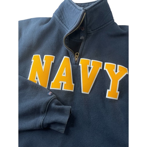 Jansport‎ Navy In Gold Letters Blue Crewneck Sweatshirt Mens Size Small Fleece - Picture 3 of 10